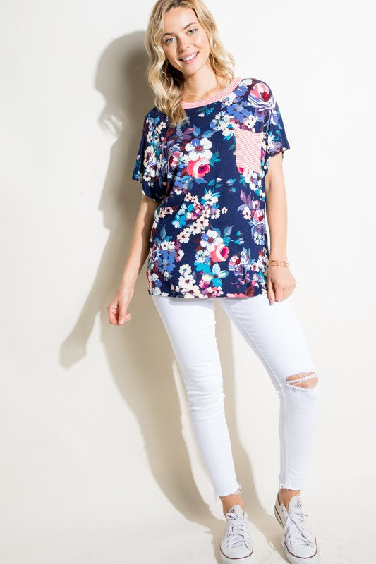 e Luna Floral Stripe Front Pocket Top