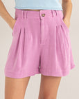 HYFVE High Waist Pleated Linen Shorts