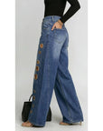 Women's Metal Eyelet High Waist Loose Wide-Leg Jeans – Light Blue, Black, Dark Blue