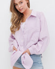 Textured Gauze Button Down Puff Sleeve Blouse