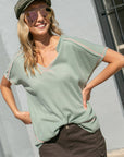 e Luna Solid Waffle V-Neck Top