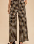 Annie Wear Drawstring Checkered Wide Leg Pants