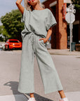 Women Textured T Shirt and Drawstring Pants Set