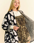 Davi & Dani Leopard Open Front Long Sleeve Cardigan