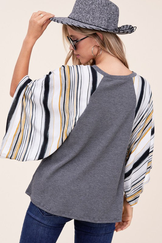 e Luna Waffle Striped Mix Kimono Top