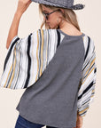 e Luna Waffle Striped Mix Kimono Top