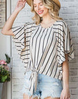 Jade By Jane PLUS Striped Print Tie Hem Sleeve Top