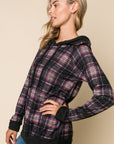 e Luna Plaid Mixed Hoodie Sweatshirt