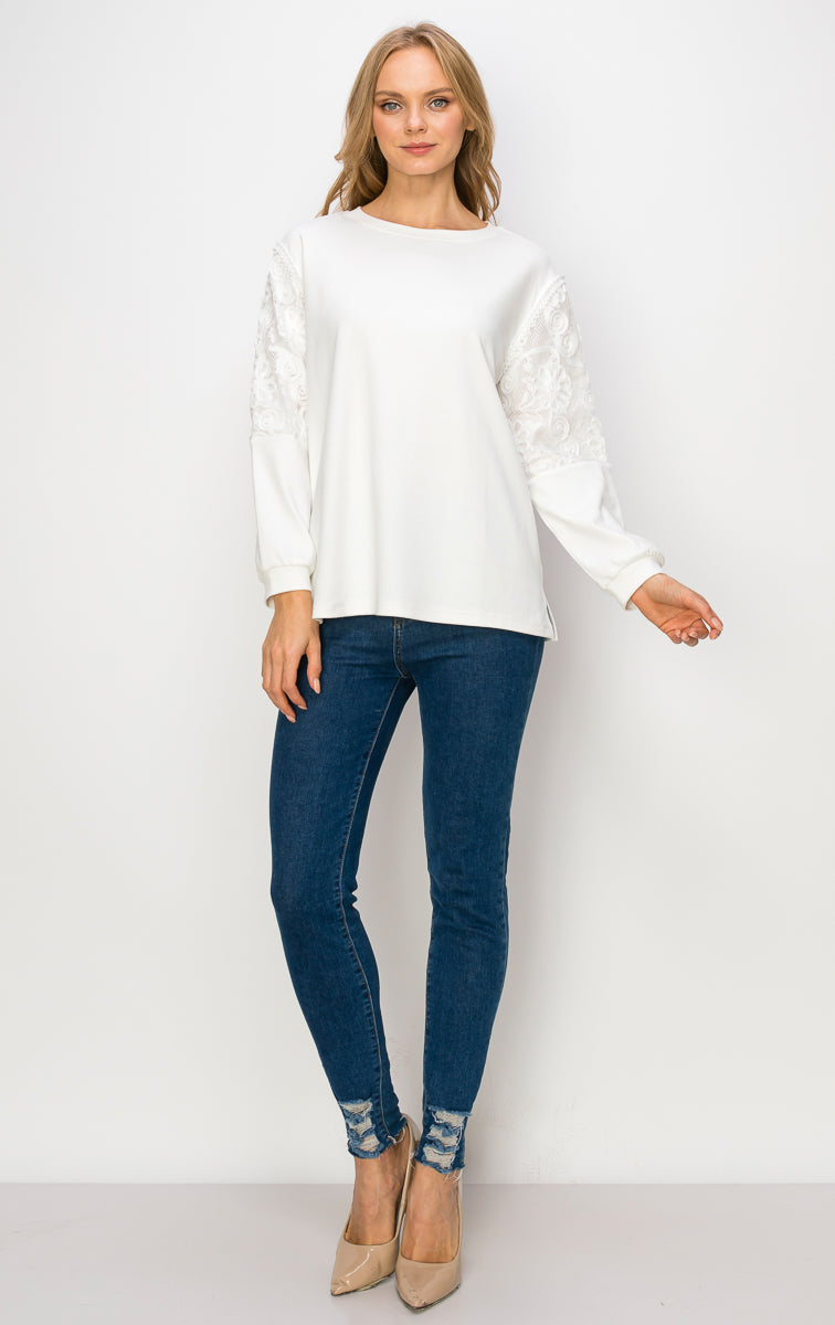 Rylee Pointe Knit Top with Lace