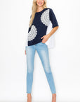 Roxi Pointe Knit Top with Lace Circled with Pearls