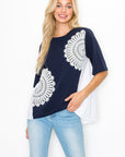 Roxi Pointe Knit Top with Lace Circled with Pearls