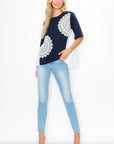 Roxi Pointe Knit Top with Lace Circled with Pearls