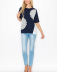 Roxi Pointe Knit Top with Lace Circled with Pearls