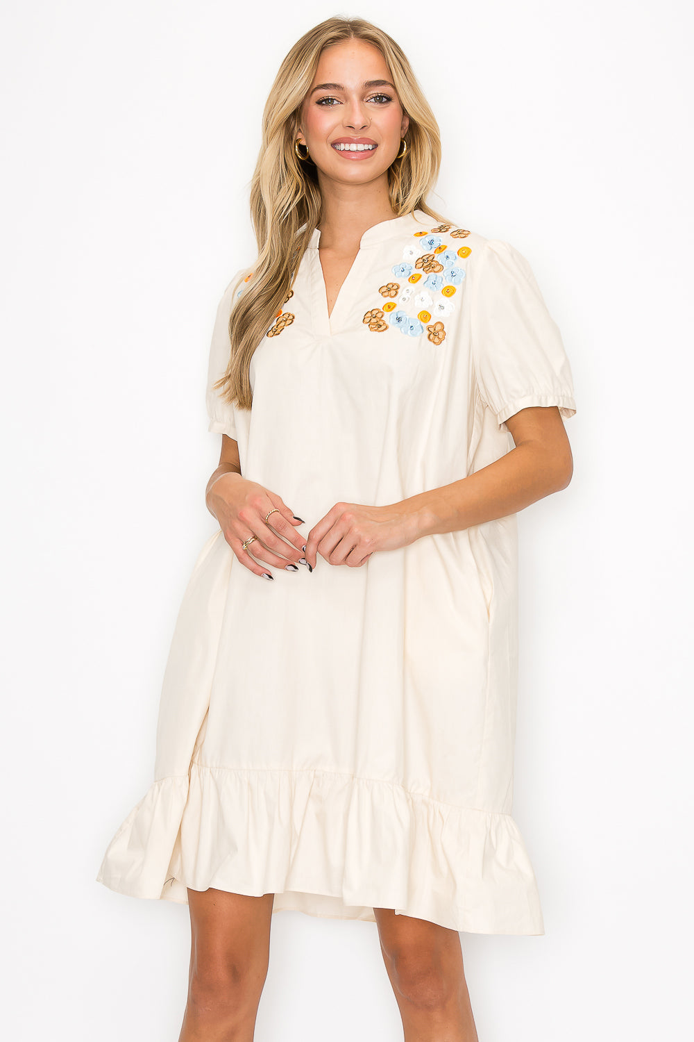 Wrenna Dress with Embroidered Flower Sparkles