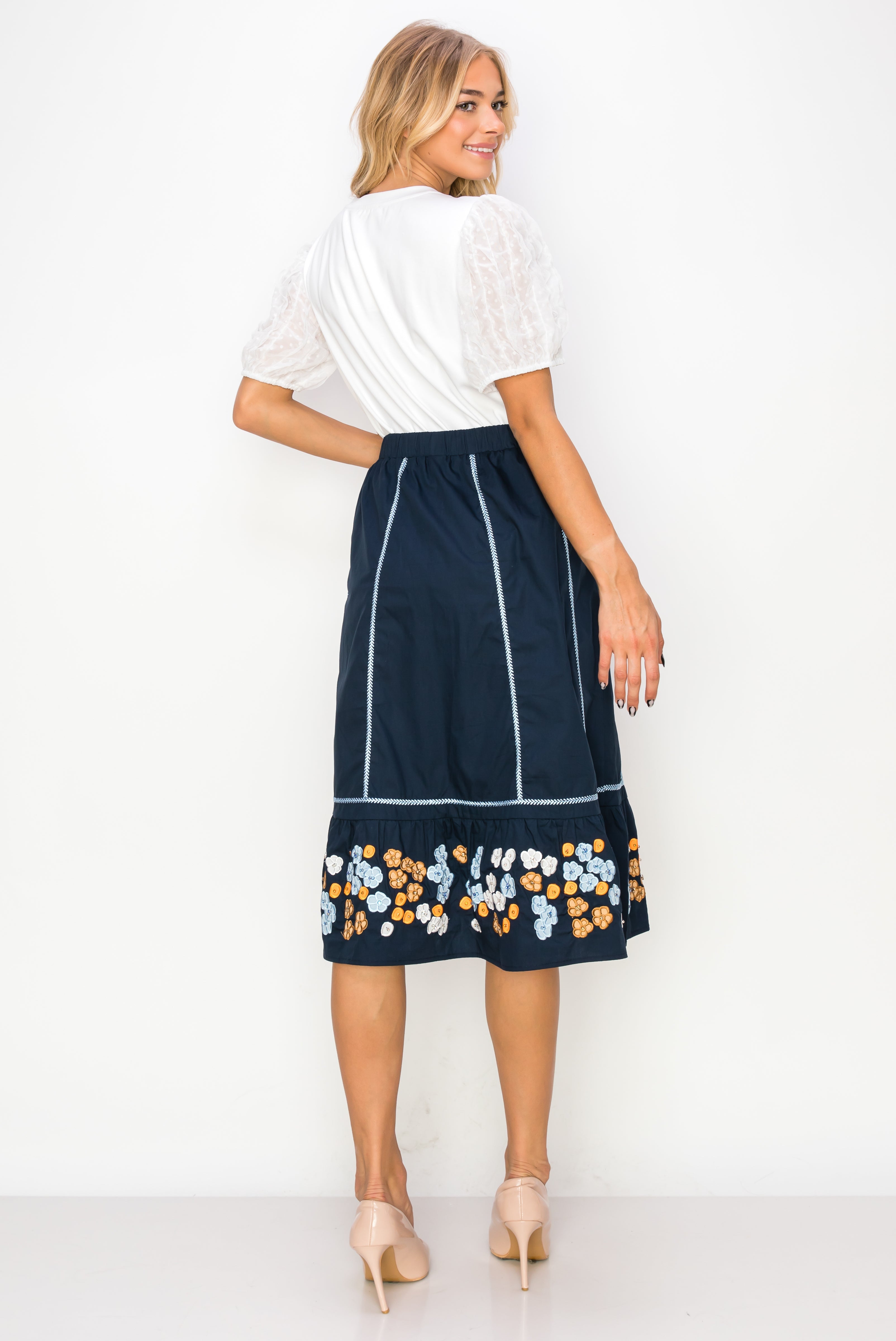 Wynne Cotton Poplin Skirt with Embroidery & Sparkles