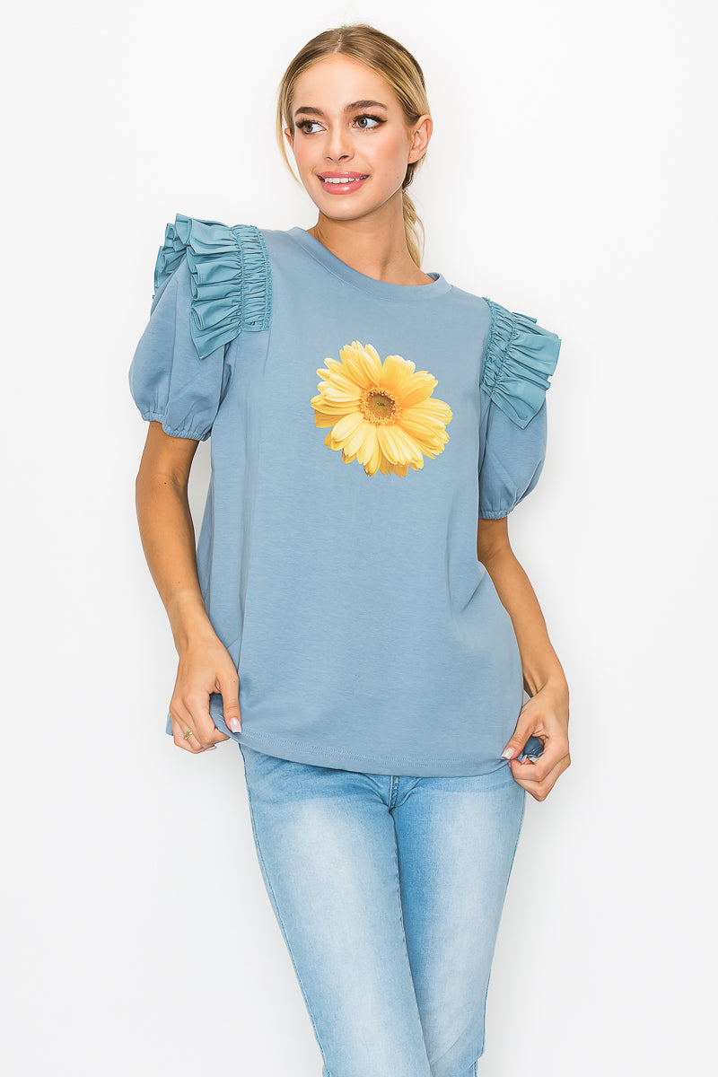 Kenna Prima Cotton Knit &amp; Sunflower with Gold Sparkling Studs