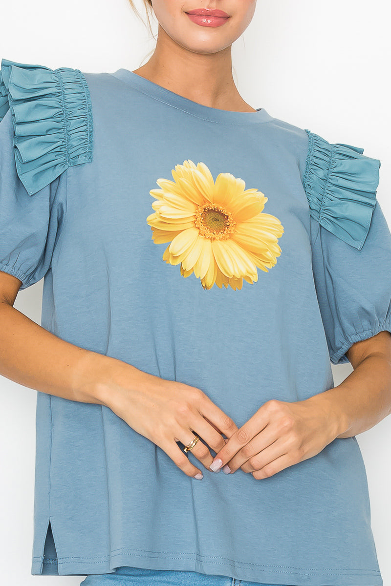 Kenna Prima Cotton Knit &amp; Sunflower with Gold Sparkling Studs