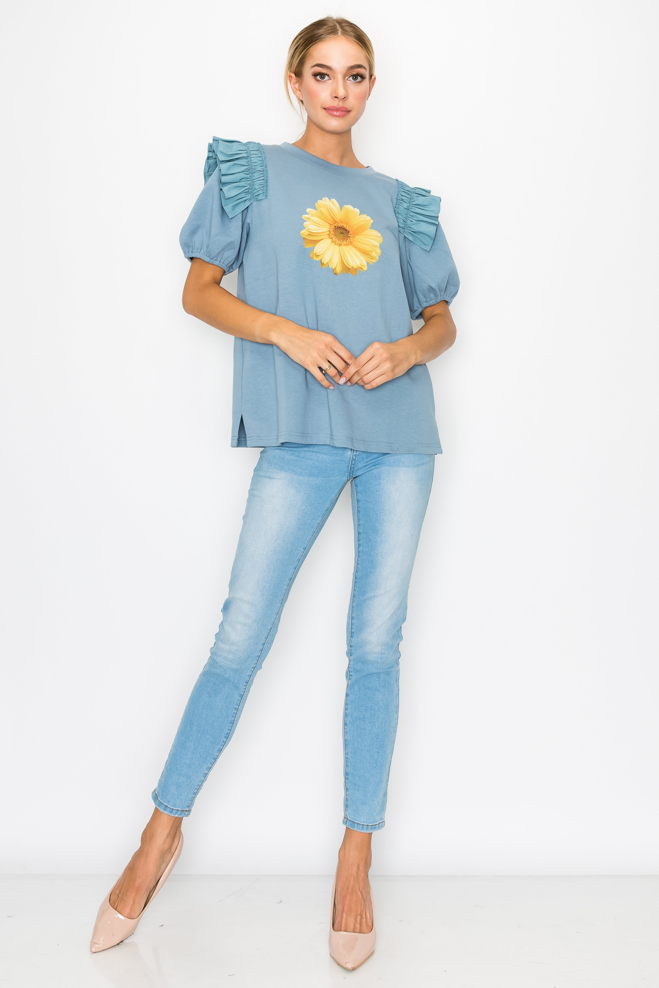 Kenna Prima Cotton Knit &amp; Sunflower with Gold Sparkling Studs