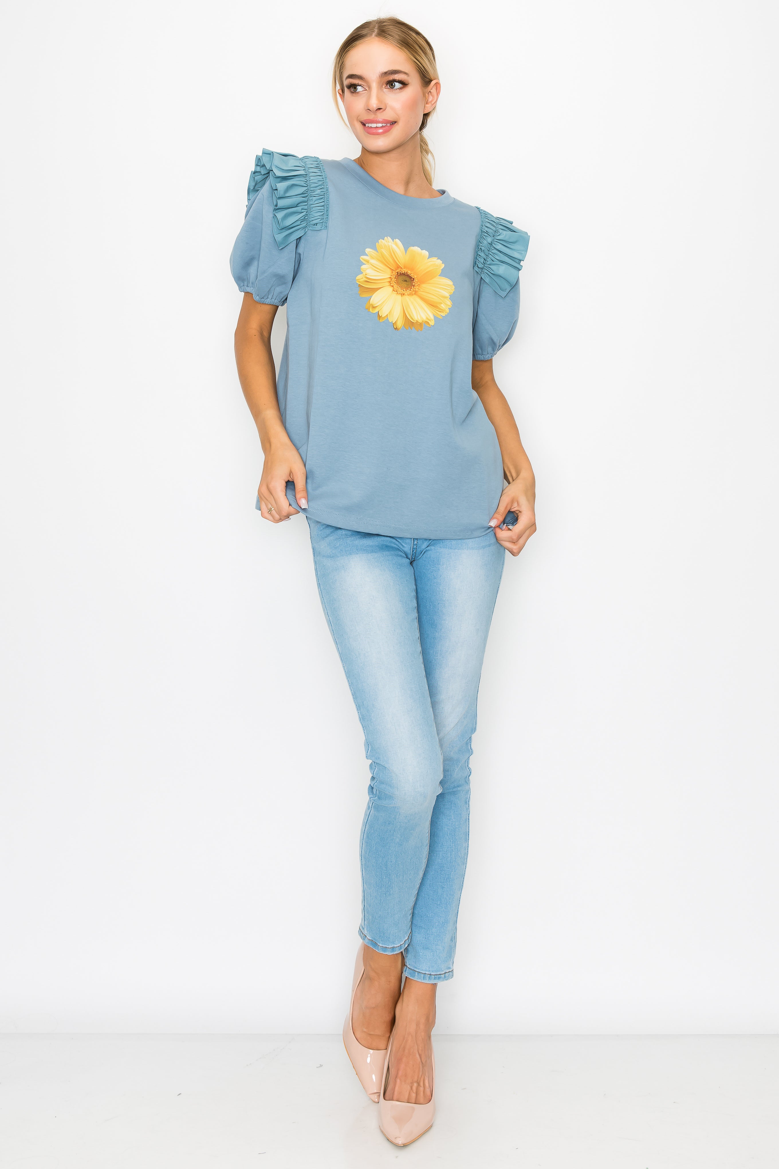 Kenna Prima Cotton Knit &amp; Sunflower with Gold Sparkling Studs