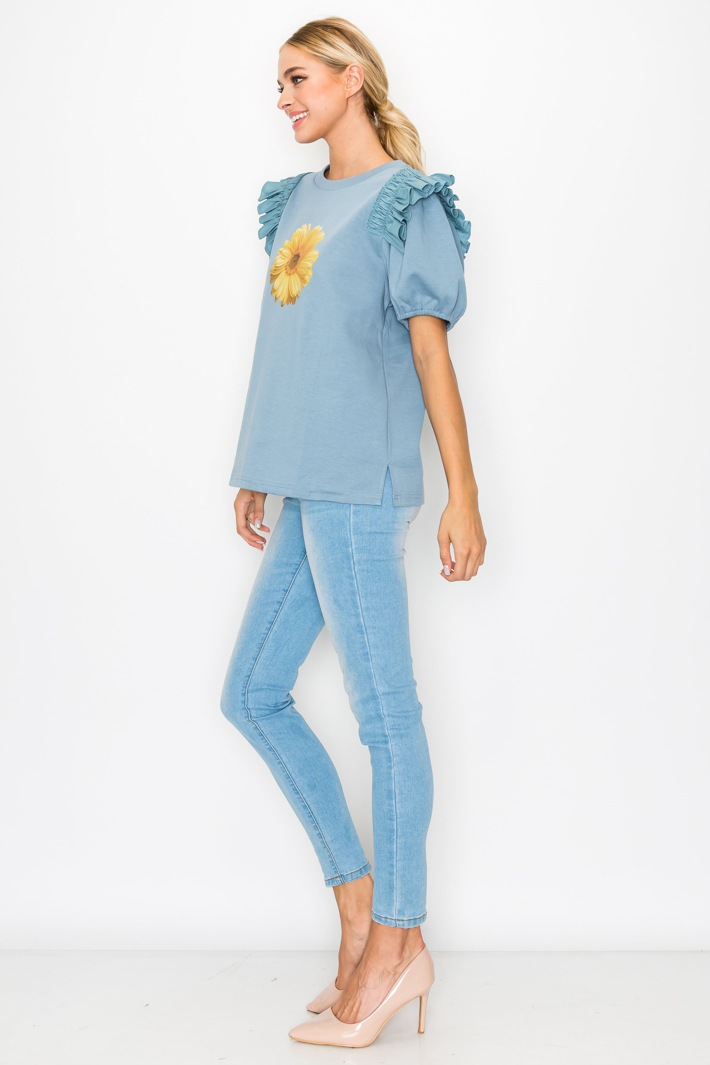 Kenna Prima Cotton Knit &amp; Sunflower with Gold Sparkling Studs