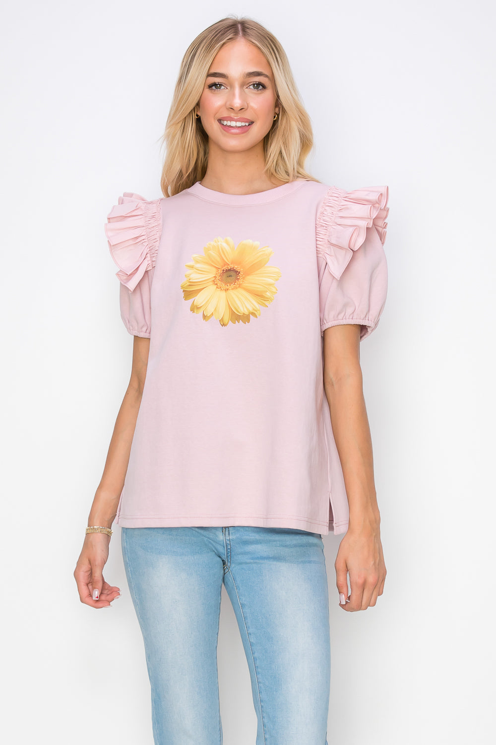 Kenna Prima Cotton Knit &amp; Sunflower with Gold Sparkling Studs