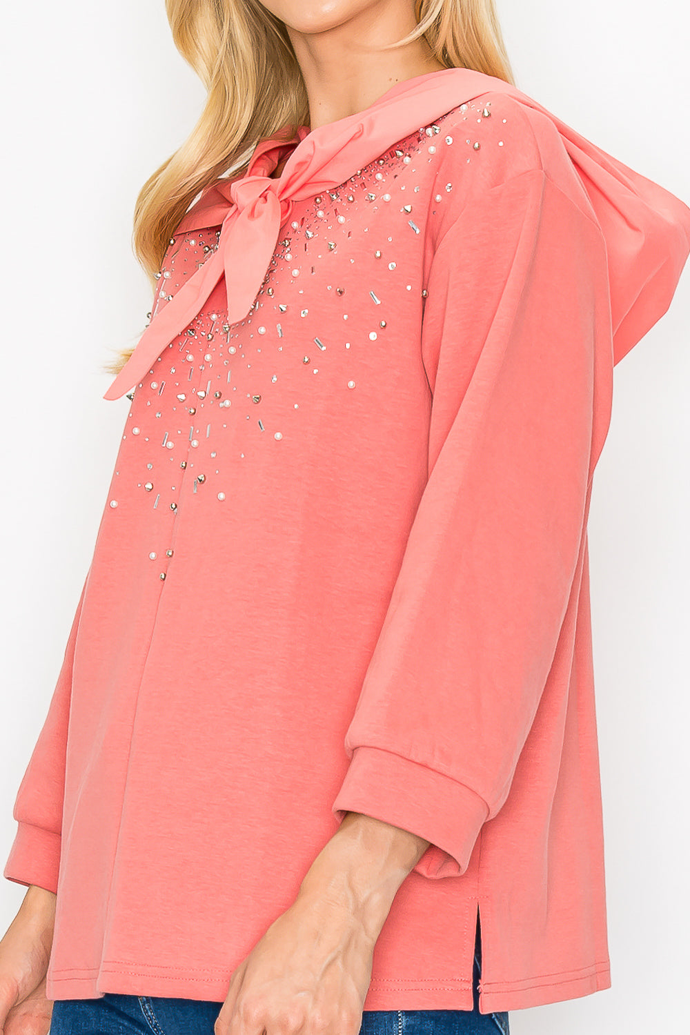 Karnie Prima Cotton Knit Top with Sparkling Studs &amp; Detachable Hoodie