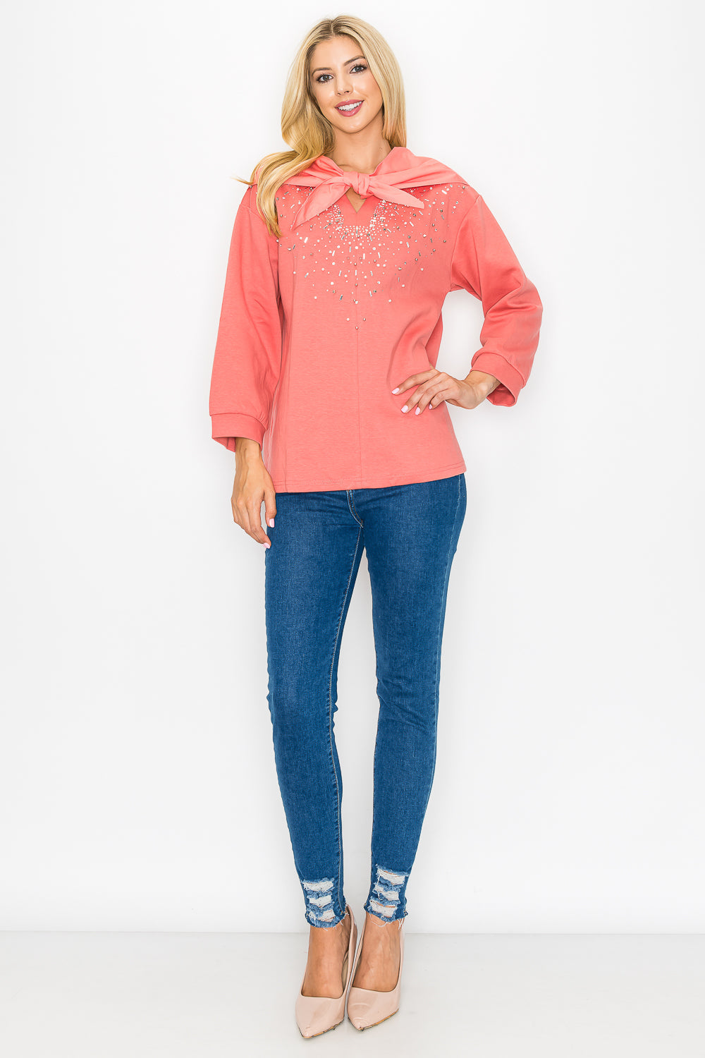 Karnie Prima Cotton Knit Top with Sparkling Studs &amp; Detachable Hoodie