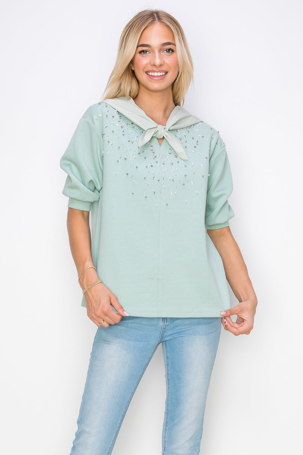 Karnie Prima Cotton Knit Top with Sparkling Studs &amp; Detachable Hoodie