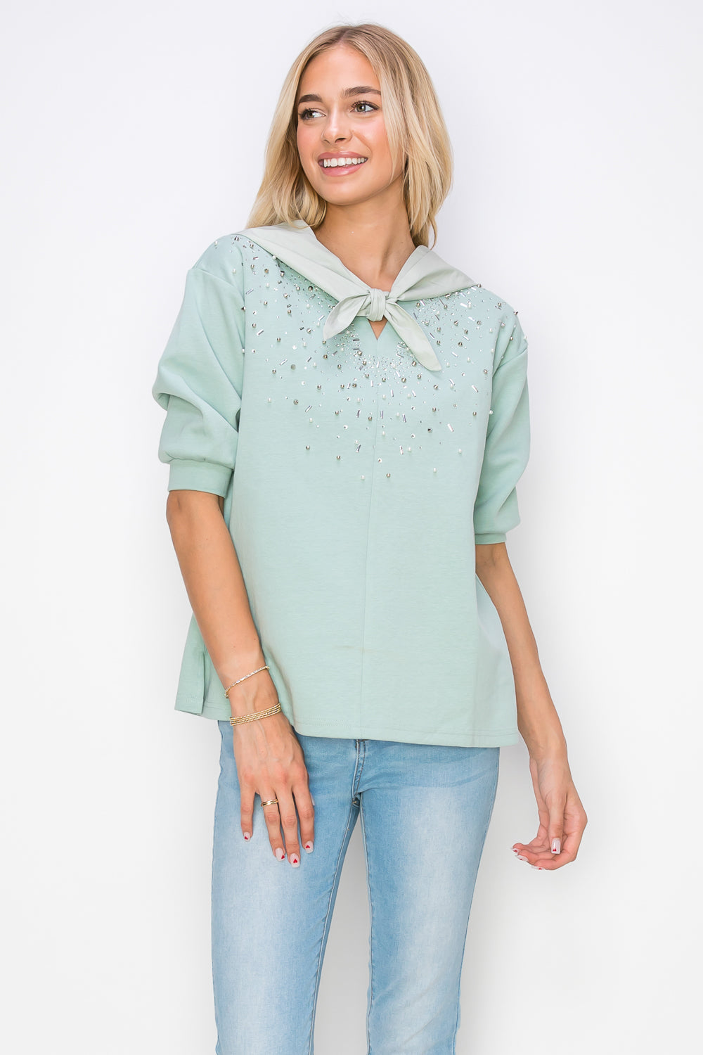 Karnie Prima Cotton Knit Top with Sparkling Studs &amp; Detachable Hoodie