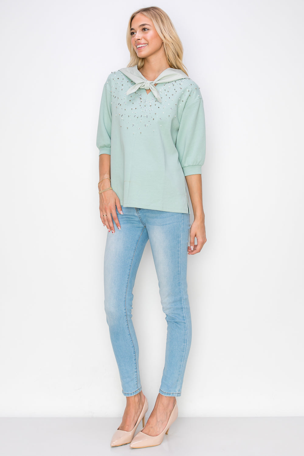 Karnie Prima Cotton Knit Top with Sparkling Studs &amp; Detachable Hoodie