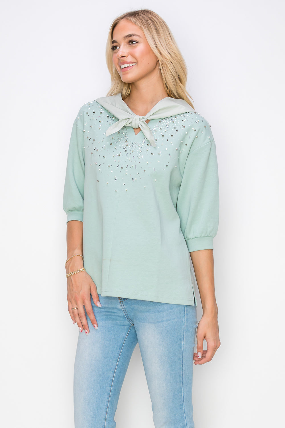 Karnie Prima Cotton Knit Top with Sparkling Studs &amp; Detachable Hoodie