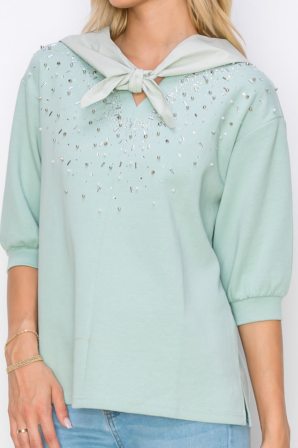 Karnie Prima Cotton Knit Top with Sparkling Studs &amp; Detachable Hoodie