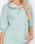 Karnie Prima Cotton Knit Top with Sparkling Studs & Detachable Hoodie