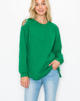 Rita Pointe Knit Top with Chain Trim Open Shoulder