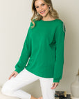 Rita Pointe Knit Top with Chain Trim Open Shoulder