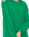 Rita Pointe Knit Top with Chain Trim Open Shoulder