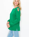 Rita Pointe Knit Top with Chain Trim Open Shoulder