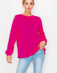 Rita Pointe Knit Top with Chain Trim Open Shoulder