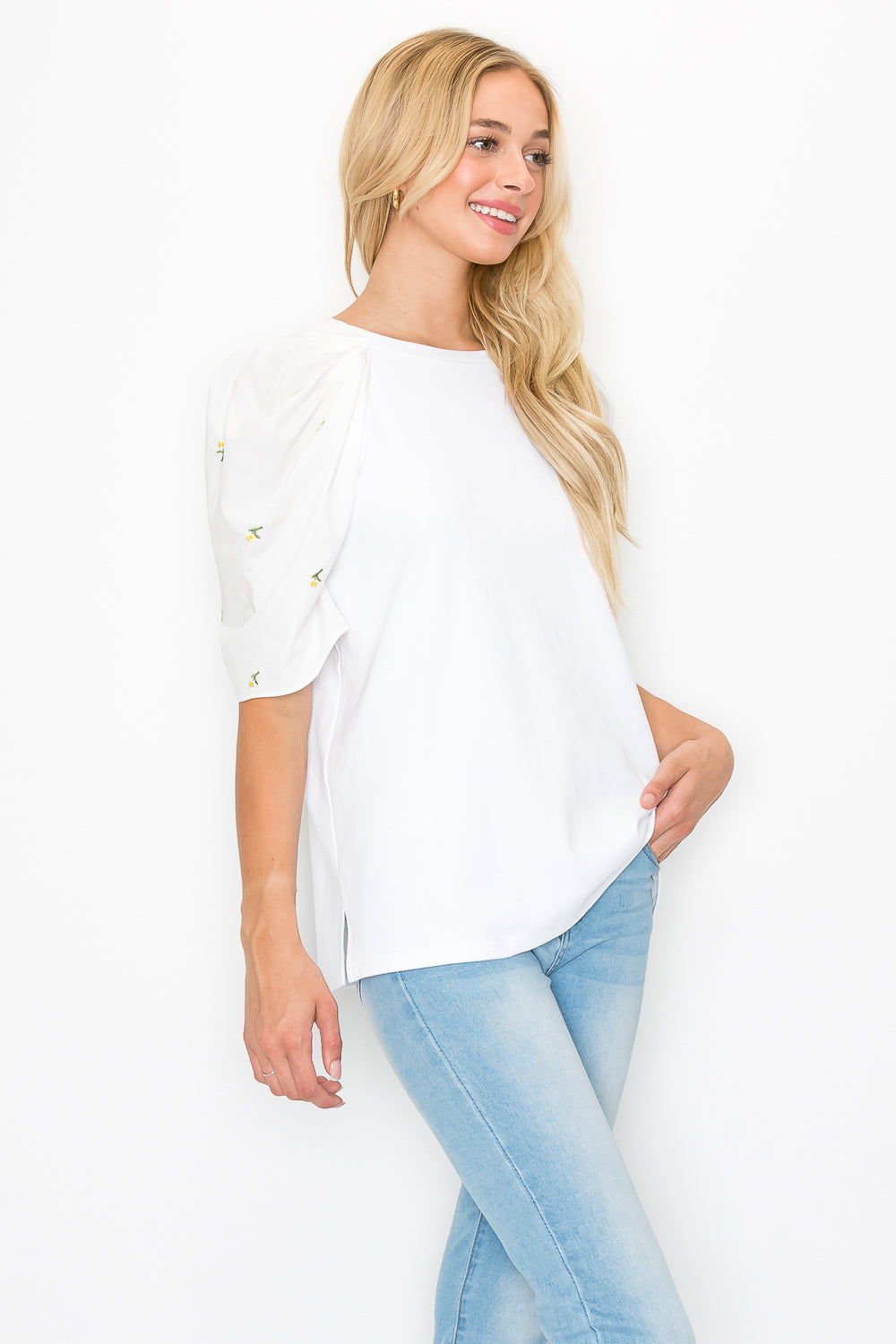 Runa Pointe Knit Top with Embroidered Summer Flowers