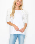 Runa Pointe Knit Top with Embroidered Summer Flowers