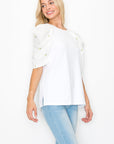 Runa Pointe Knit Top with Embroidered Summer Flowers