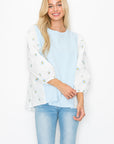 Robin Pointe Knit Top with Embroidered Summer Flowers