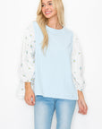 Robin Pointe Knit Top with Embroidered Summer Flowers