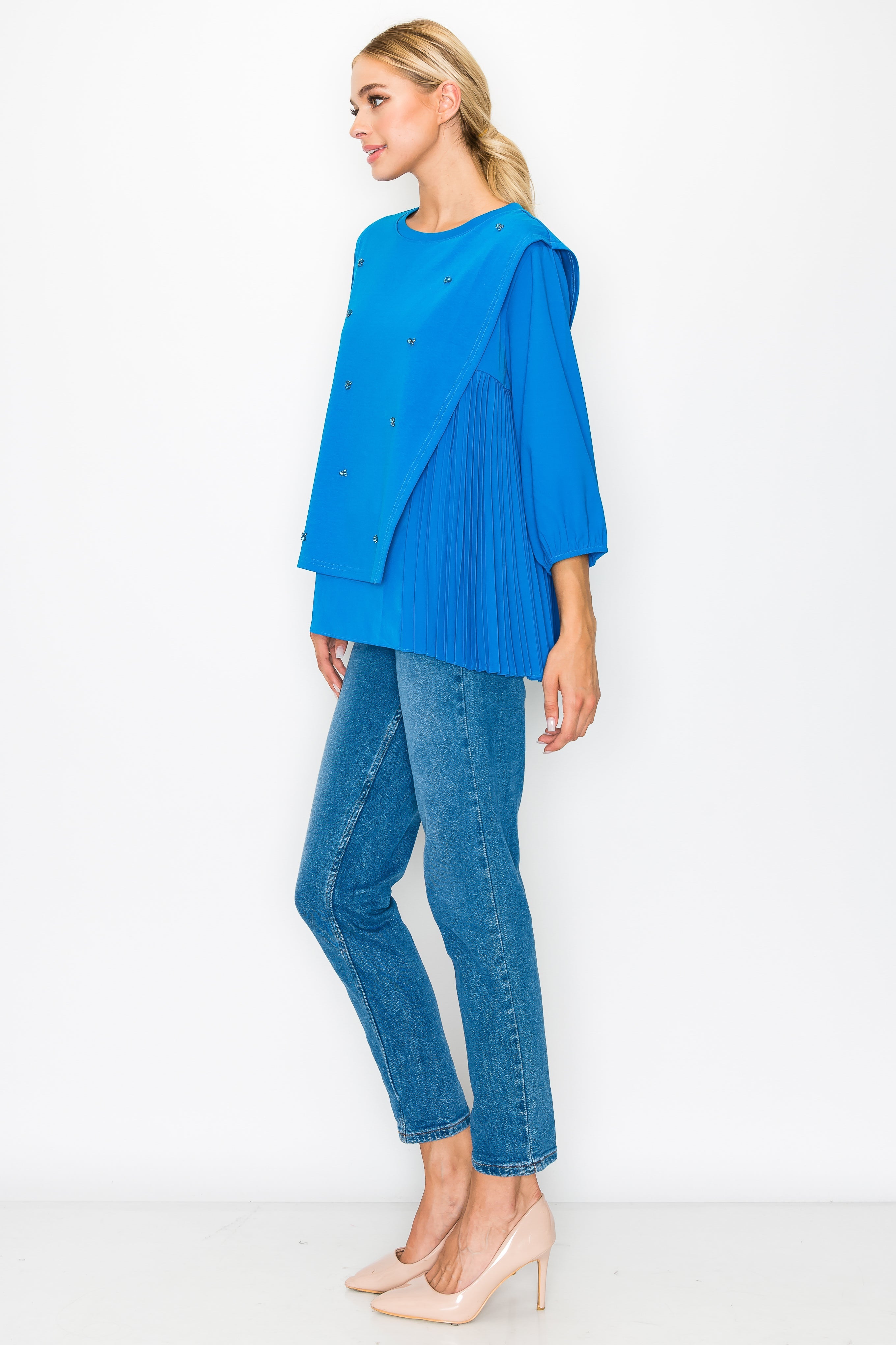 Rilynn Top with Pleating &amp; Diamonds