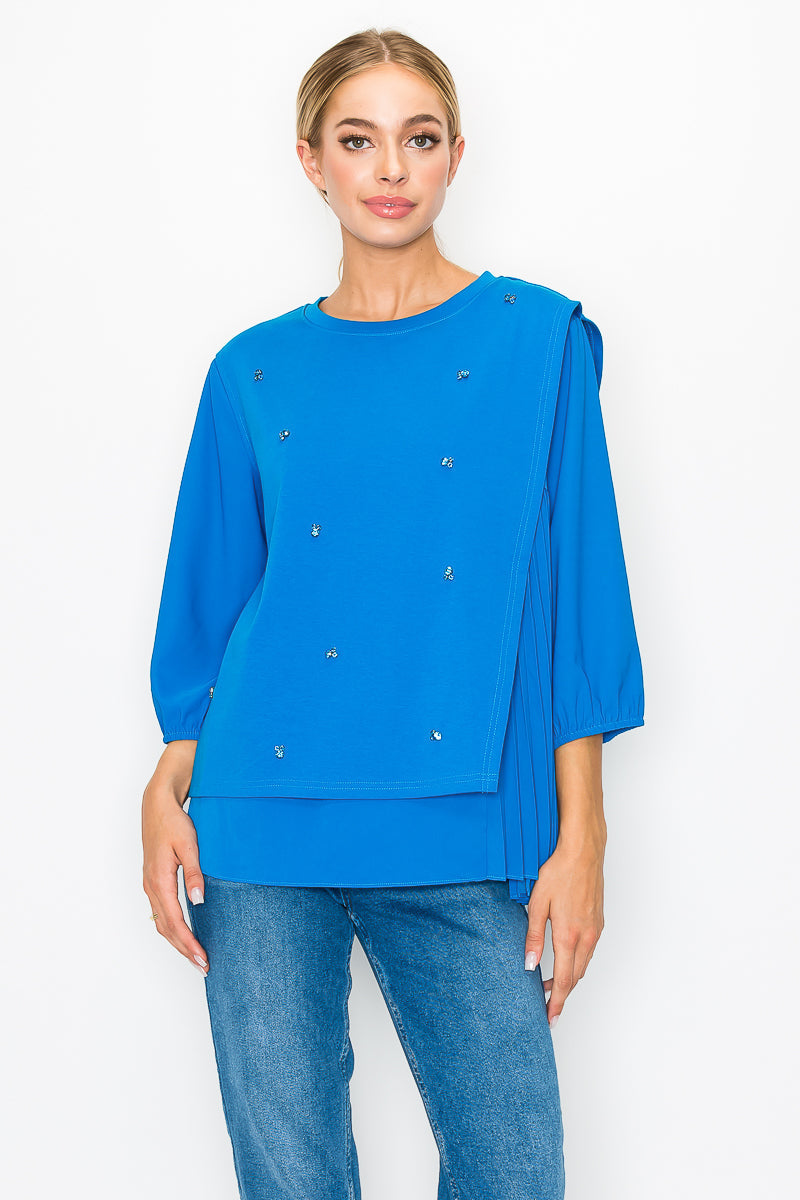 Rilynn Top with Pleating &amp; Diamonds