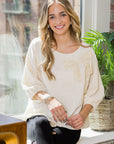 Walynn Woven Top with Pearl Ribbon Bow