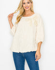 Walynn Woven Top with Pearl Ribbon Bow