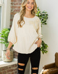 Walynn Woven Top with Pearl Ribbon Bow