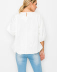 Walynn Woven Top with Pearl Ribbon Bow