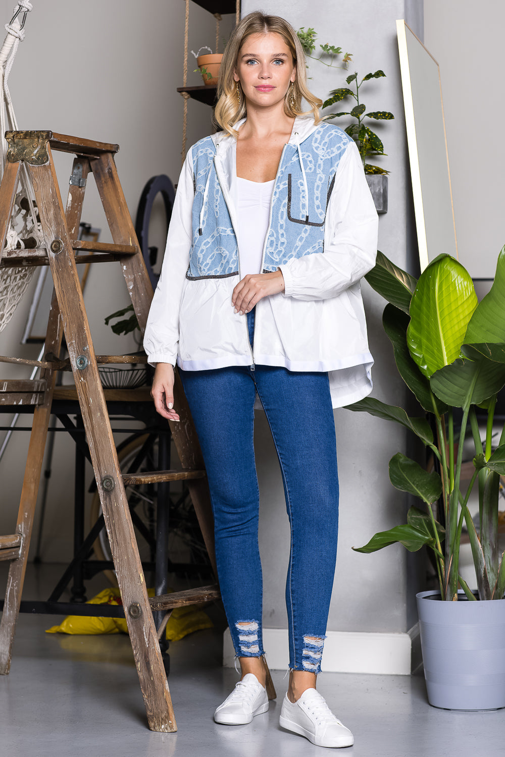 Joan Light Weight Jacket with Denim &amp; Beading Trim